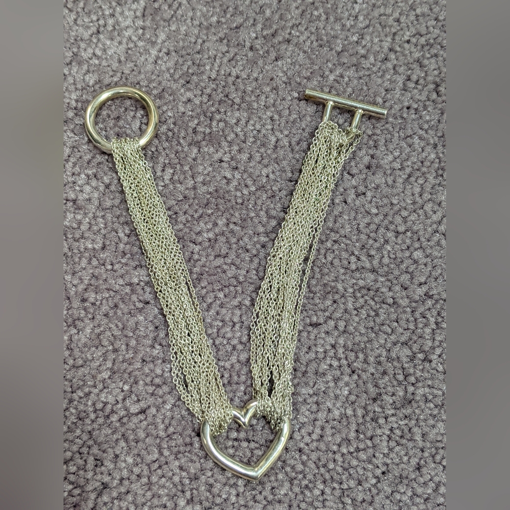 Vintage Tiffany & Co. Silver Heart Mesh Toggle Closure Bracelet